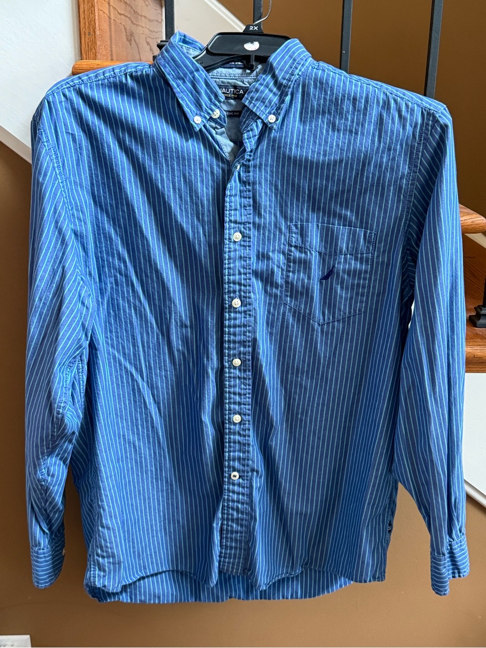Nautica Blue and White Stripe Button-Down Shirt
